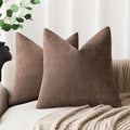 Foindtower Set of 2 Soft Textured Chenille Throw Decorative Pillow Covers Square Accent Solid Cushion Cover Cozy Neutral Farmhouse Pillow Case for Couch Sofa Bedroom Living Room 26x26 Inch, Chocolate