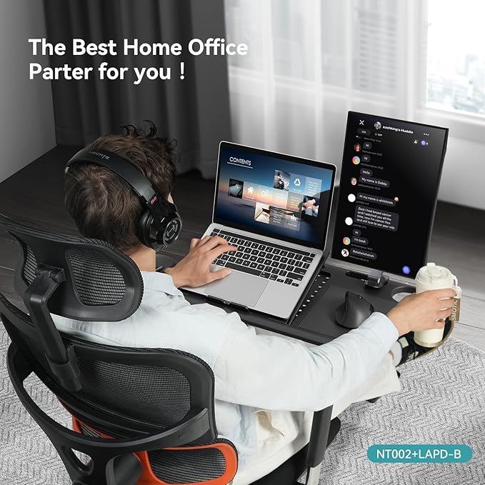 Newtral Ergonomic Office Chair with Fully Adaptive Lumbar Support, 136°Tilt Function, Computer Desk Chair with Soft 4D Armrest, Adjustable Headrest (Supreme with Laptop Tray, Black)