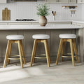 Thor Wicker Counter Height Wooden Counter Stool with Hand-Knitted Rope, K/D, Backless Island 24" Wicker Stool for Kitchen, Solid Wood (3, Swivel Counter Stool - Light Oak)