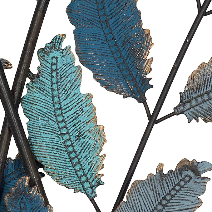 Deco 79 Metal Leaf Home Wall Decor Wall Sculpture with Gold Accents, Wall Art 15" x 1" x 32", Blue