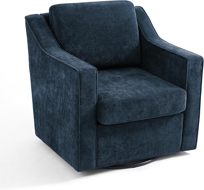 Pia Ricco 2-Pack Plush Oversized Chenille Fabric Swivel Accent Chairs with Removable Covers, Living Room Reception Bundle Set,Grey Blue