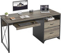Bestier Office Desk with Drawers, 55 inch Industrial Computer Desk with Storage, Wood Teacher Desk with Keyboard Tray & File Drawer for Home Office, Dark Gray Oak