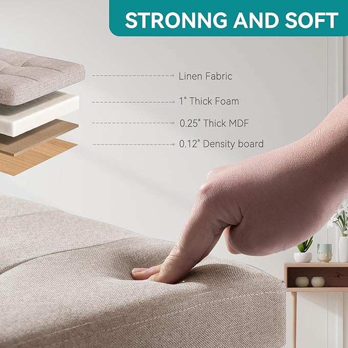BRIAN & DANY Small Ottoman with Storage, Small Storage Ottoman, Folding Foot Stool with Wood Legs for Living Room and Bedroom Linen Rest Seat, 12.6"x12.6"x12.8" - Beige