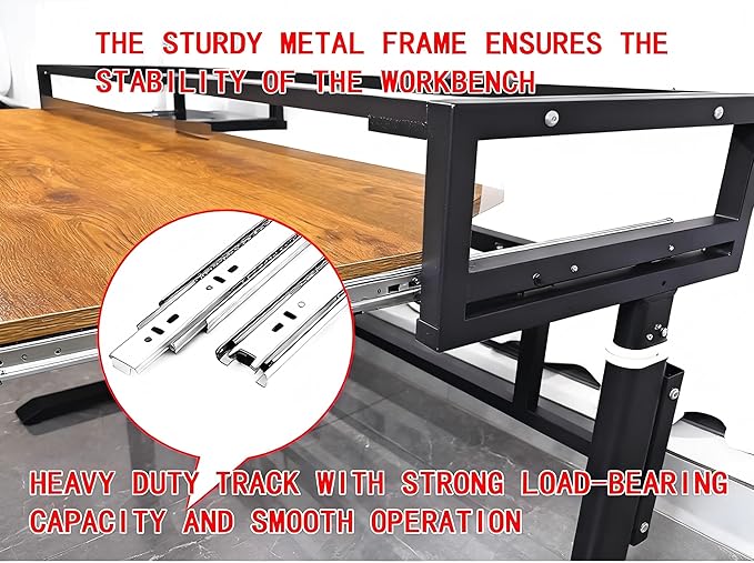 Studio Desk with Keyboard Tray | Hand-Crank Adjustable Standing Desk Workstation for Music Production, Cable Management, MIDI Keyboard Shelf (Natural, 62in)