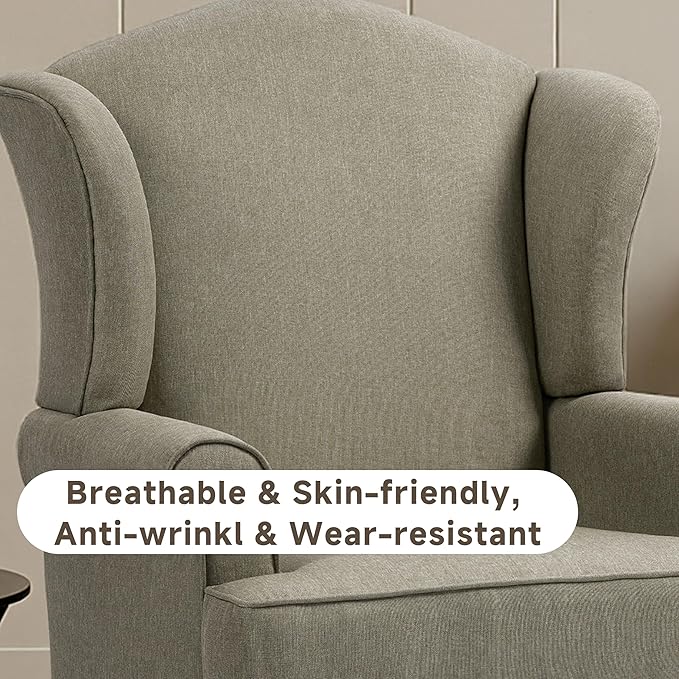 Pia Ricco High Back Floral Accent Chair, Upholstered Fabric Armchair with Solid Wood Legs - Retro Living Room Reading Chair, Comfortable Single Sofa Seat-Moss Grey
