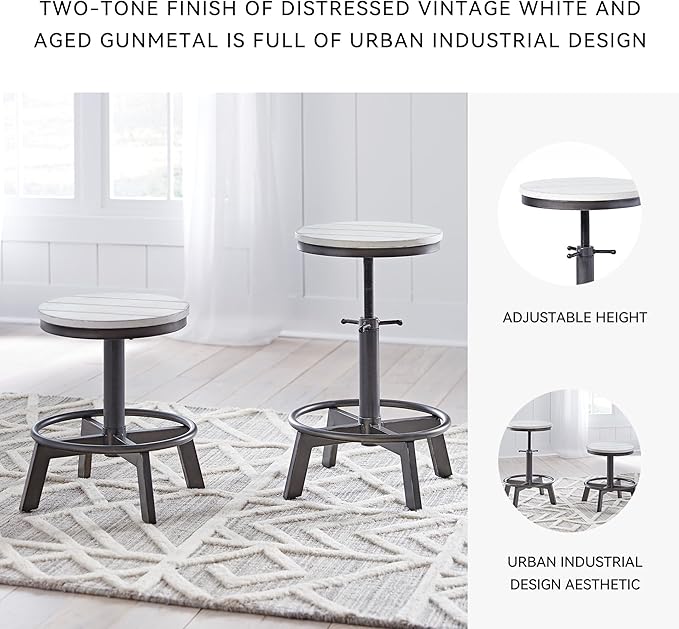 Signature Design by Ashley Torjin Industrial Adjustable Height Counter Barstool, 2 Count, White & Black