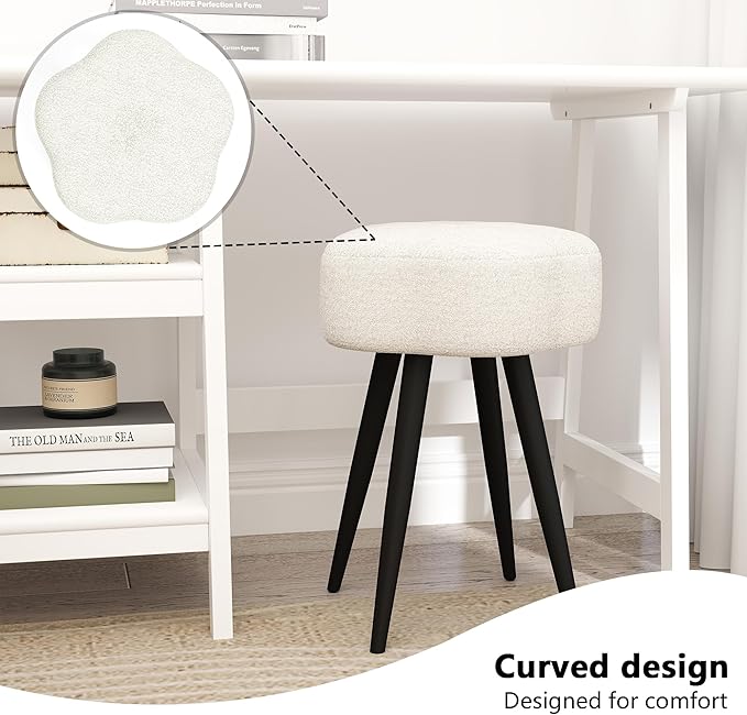 Vanity Stool with Solid Metal Legs, Soft Makeup Stool for Vanity Corner, Morden Footrest Ottoman