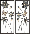 Deco 79 Metal Floral Home Wall Decor Wall Sculpture with Black Frames and Butterfly Accents, Set of 2 Wall Art 12"W, 28"H, Teal