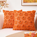 Kevin Textile Fall Floral Pillow Covers 18x18 Inch Set of 2 Cute Flowers Embroidery Decor Soft Plush Faux Fur Throw Pillows Pillowcases for Holiday Harvest Decor Sofa Couch Bedroom, Orange