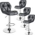 Yaheetech Bar Stools Set of 4, Adjustable PU Leather Swivel Barstools, Modern Counter Stools with Back and Footrest, Counter Height Barstools for Bar, Kitchen, Dining Room, Grey