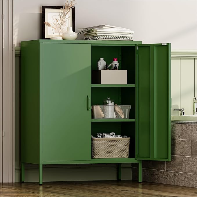 Metal Storage Cabinet with 2 Adjustable Shelves & 2 Doors