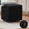 Boucle Vanity Chair with Storage, Swivel Makeup Vanity Chair with Wheels & Safety Hinge, Upholstered Vanity Stool Ottoman for Bedroom, Dressing Room, Black