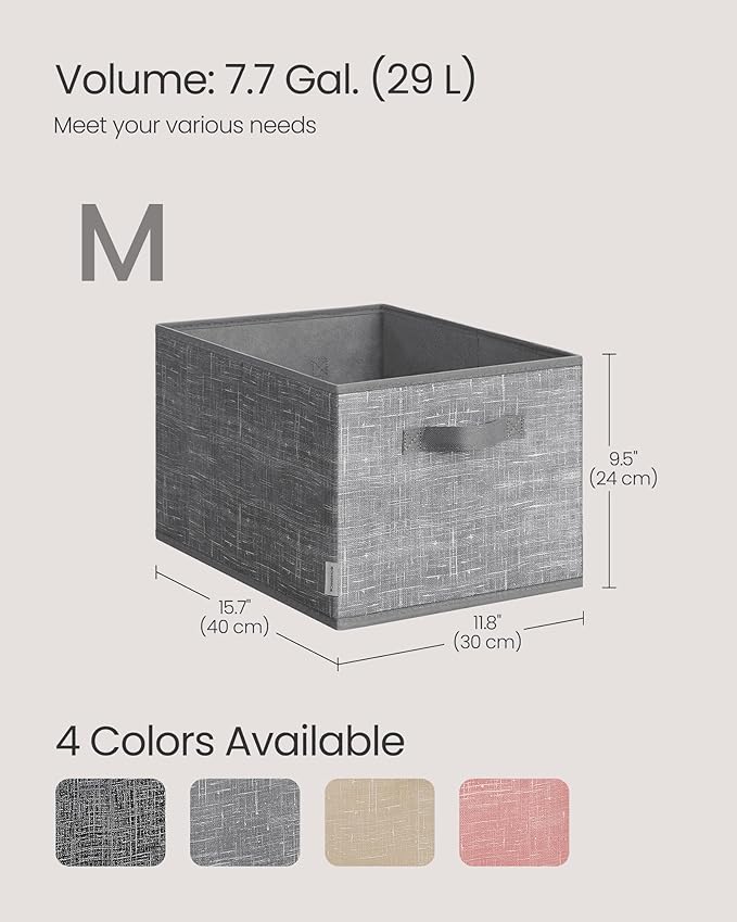 SONGMICS Storage Cubes, 15.7 x 11.8 x 9.5 Inches Non-Woven Fabric Bins with Double Handles, Set of 3, Closet Organizers for Shelves, Foldable, for Clothes, Cattail Gray UROB440G01