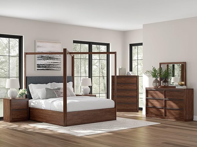 Signature Design by Ashley Kendamor Contemporary 5-Drawer Chest with Felt-Lined Top Drawer and Easy Glide for Bedroom, Dark Brown