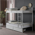 Karl home White Bunk Bed Twin Over Twin with 2 Storage Drawers, Metal Bunk Bed with Built-in Ladder and Safety Guardrail, Space-Saving Twin Bunk Beds for Kids, Teens & Adults, No Box Spring Needed