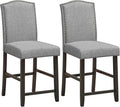 COSTWAY Bar Stools Set of 2, 25'' Upholstered Counter Height Bar Stools with S-Shaped Spring Thick Cushion, Rubber Wood Legs, High Back Leisure Chairs for Living, Kitchen, Dining Room (Grey, 2)