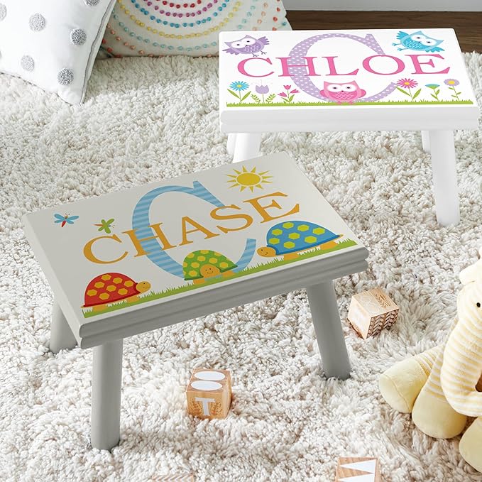 Let’s Make Memories Personalized My Own Name Step Stool - Children’s Step Stool - Sturdy Wood – Non-Toxic Paint, Sealer - Jungle Design - White - 14’Wx9.25”Lx8.75”H - Ages 3+