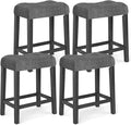 COSTWAY Wooden Saddle Stools Set of 4, 24-inch Counter Height Upholstered Backless Bar Stools with Solid Rubber Wood Legs, Padded Seat, Farmhouse Dining Chairs for Kitchen Island, Cafe, Grey