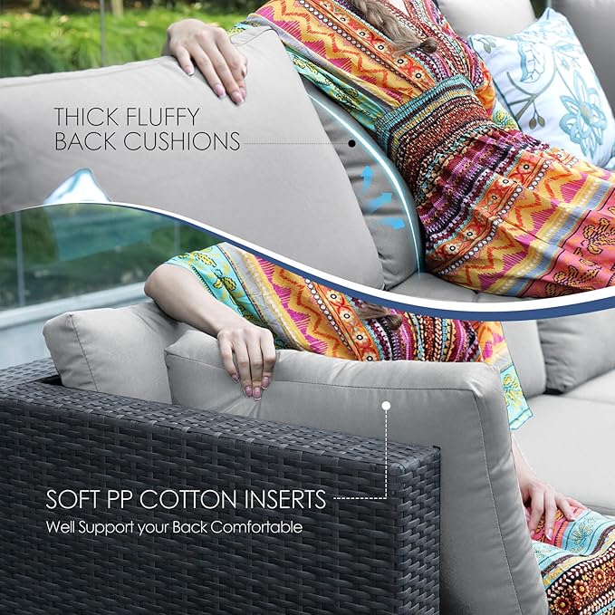 NICESOUL 9 Piece Outdoor Patio Sectional Furniture Sofa Set with Fire Pit Natural Gas/Propane, 29.3'' High Backrest XL Large Conversation, Wide&Deep Seating Comfy Wicker Sectionals with Chaise Lounge