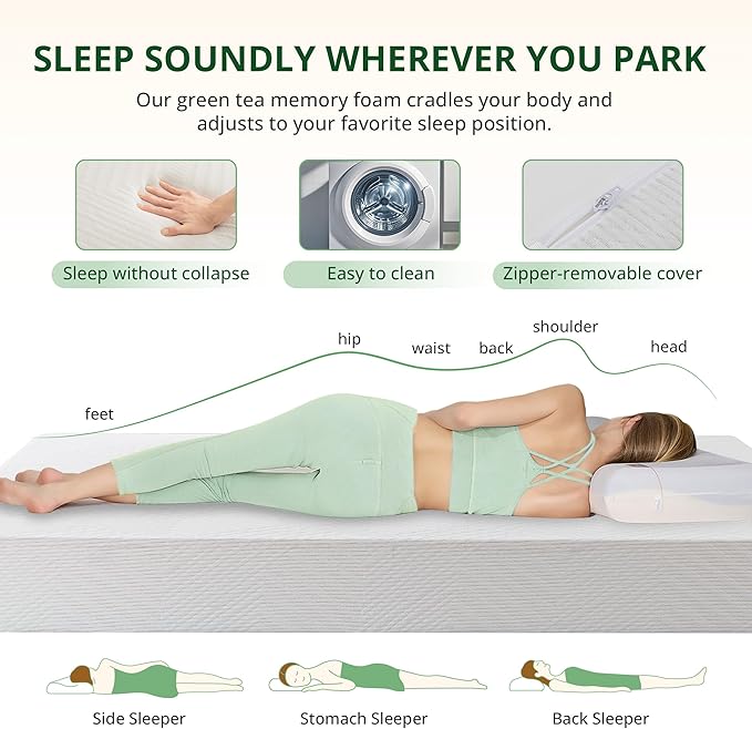 10 Inch RV Mattress Short King, Cooling Gel Green Tea Mattress for RVs, Campers & Trailers, CertiPUR-US Certified, Designed & Assembled in The USA, Medium Firm, 75"×72"×10"