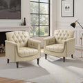Faux Leather Accent Chair, PU Leather Modern Comfy Upholstered Armchair with Wood Legs & Nailhead Trim for Living Room, Bedroom (Beige,Set of 2)