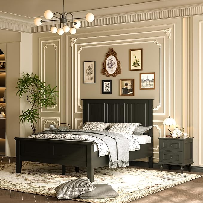 Scurrty Antique Style Wood Headboard Queen Size, Modern Headboard with Vintage Wood Frame, Bedroom Furniture (Black)