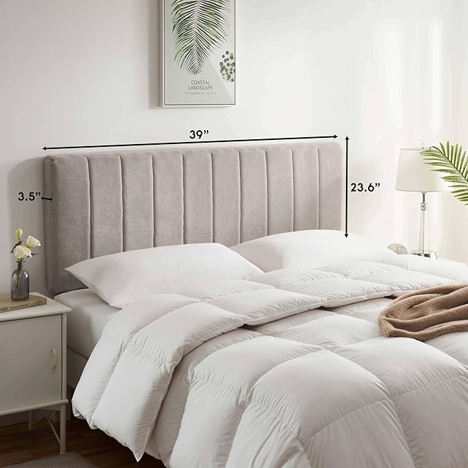 Hearth & Harbor Upholstered Twin Headboard - Easy Assemble Channel Stitched Headboard Twin Size - Wall Mounted Headboards with 3D Soundproof Wall Panels Peel & Stick Floating Headboards, Silver