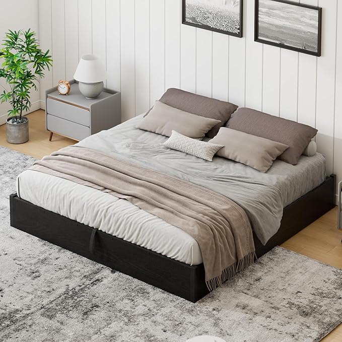 Queen Size Lift-Up Storage Platform Bed Frame, Metal Bed Frame with Wooden Slats Support, Spacious Underneath Storage, No Box Spring Required, Noise-Free, Black