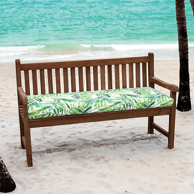 Tommy Bahama Bench Cushion, 50" X 16" X 2.5", Coastal Palm Green Leaf