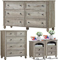 Farmhouse Dressers & Night Stand Set of 4, Wood 54" Wide Dresser & 35" Tall Chest of Drawers, 18" with Charging Station Nightstand Set of 2, Bedroom Furniture Dresser Set for Home Living Room Hallway
