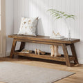 Tribesigns 55" Large Wood Entryway Bench with Shoe Storage, 2-Tier Rustic Brown Narrow Hallway Foyer Seating Bench with Open Shelves for Entryway, Bedroom, Mudroom