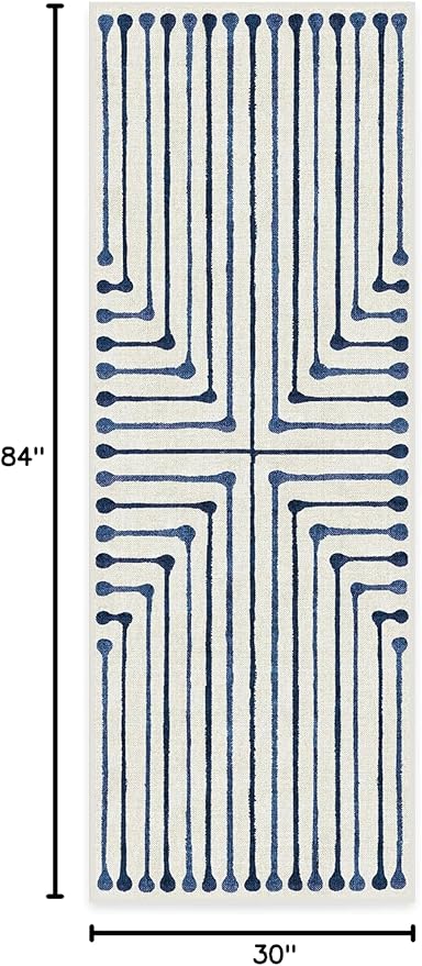 RUGGABLE x Jonathan Adler Machine Washable Modern Runner Rug – Inkdrop Slate Blue 2.5x7, Stain-Resistant, Non-Slip – Washable Rug for Hallway, Entryway, Living Room & Kitchen–with Cushioned Pad