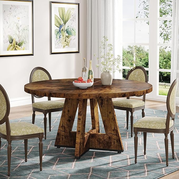 Tribesigns Farmhouse Dining Table, 47 Inch Round Dinner Table for 4, Rustic Round Dining Room Table for Home Dining Room Living Room (Dark Brown)