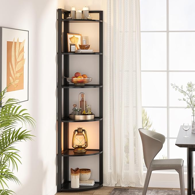 Tribesigns 6 Tier Corner Shelf, 70.9 Inch Tall Corner Bookshelf Small Bookcase Modern Corner Shelving Unit Storage Rack for Living Room, Home Office, Kitchen, Small Space (Black)