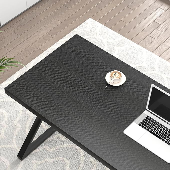 FOLUBAN Black Desk, Modern Wood and Metal Computer Desks for Home Office, Simple Writing Work PC Desk for Bedroom, Industrial Study Gaming Table for Living Room, 60 Inch