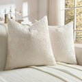 FUTEI Cream Flannel Throw Pillow Covers 24x24 Inch Set of 2,Soft Dimensional Textured European Cushion Cases,Modern Home Decor for Couch Living Room