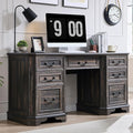 T4TREAM 59" Farmhouse Executive Desk with Drawers,Wood Home Office Computer Desk, Featuring Keyboard Tray,Charging Station,File Drawer, Storage Cabinet,for Work and Study (Dark Rustic Oak)