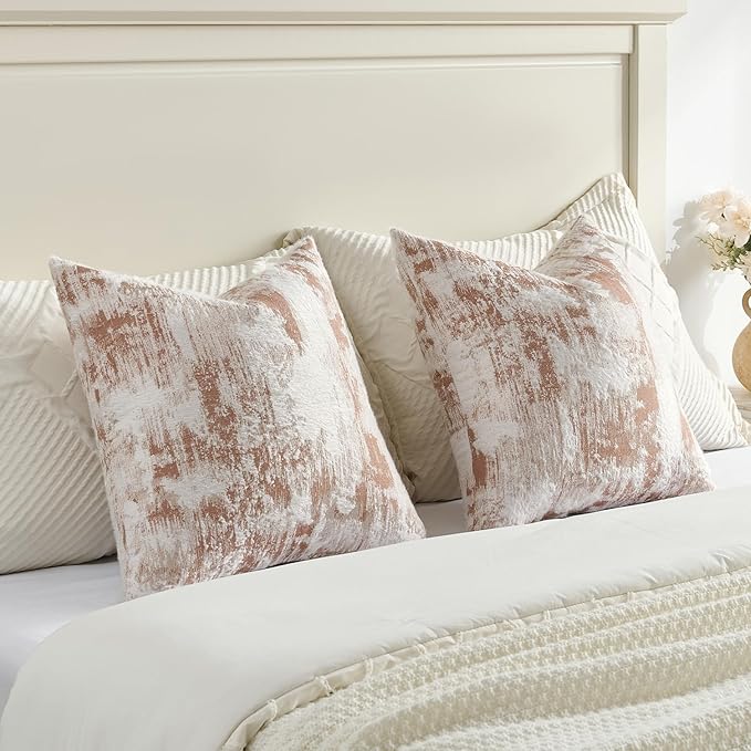 FUTEI Rust White Decorative Throw Pillow Covers 26x26 Inch Set of 2,Soft Faux Cashmere Jacquard - Textured & Cozy Euro Pillow Shams,Modern Home Decor for Couch Bed Living Room