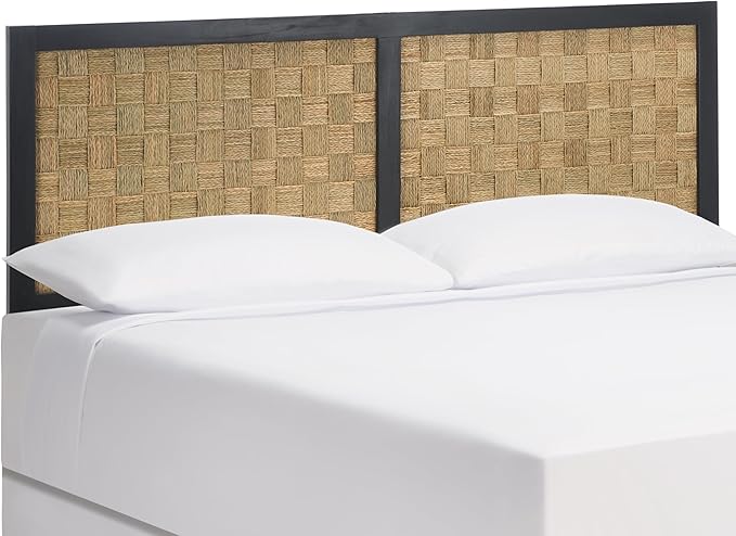 SAFAVIEH Home Collection Halvor Rattan Queen Size Headboard Black Frame & Natural Brown