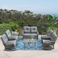 VIVIJASON 7-Piece Outdoor Patio Wicker Conversation Sets, All Weather Outdoor Rattan Furniture Set Includes Glider Loveseat, 2 Rocking Chairs, 2 Swivel-Gliders Chairs, 2 Coffee Table, Grey