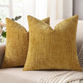 decorUhome Mustard Yellow Chenille Throw Pillow Covers 24x24 Set of 2 Thick Textured Slubby Couch Pillow Covers Farmhouse Accent Modern Neutral Decorative Pillow Cases for Bed Sofa Living Room