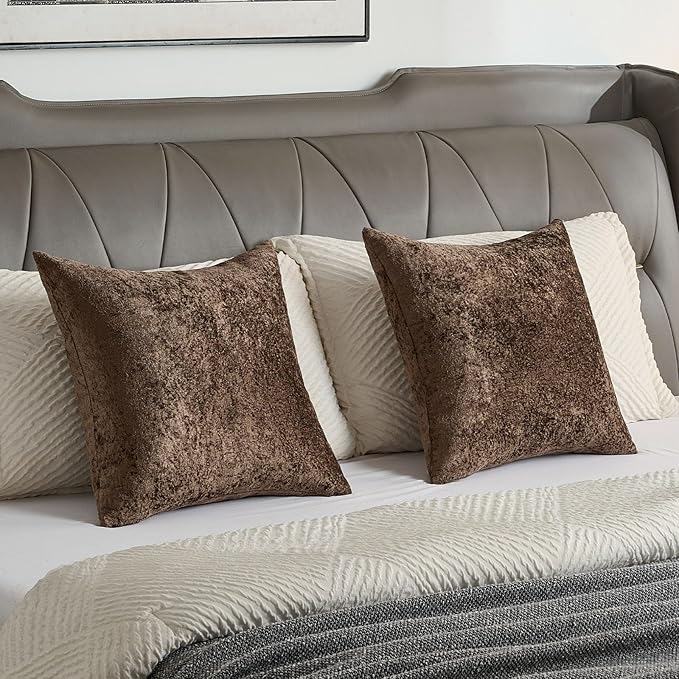 FUTEI Dark Coffee Flannel Throw Pillow Covers 26x26 Inch Set of 2,Soft Dimensional Textured Euro Pillow Shams,Modern Home Decor for Couch Living Room