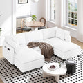 Vesgantti 109" U Shaped Cloud Sectional Sofa, Comfy Corduroy Upholstered Sectional Modular Sofas for Living Room, Modern Modular Couch with 2 Ottoman Deep Seat, Warm White