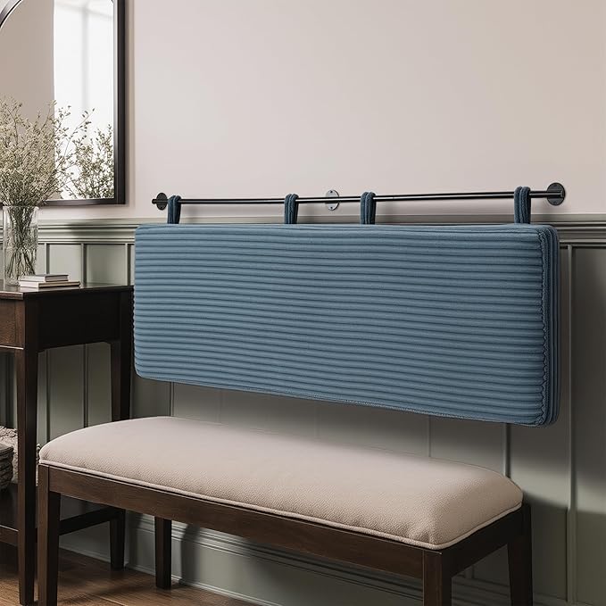UEV Queen Headboard Only, Wall Mounted Hanging Upholstered Bed Head Board, Modern Vertical Channel Design of Fine Flannel, Elegant Blue Fluted Headboard for Bedroom (Lake Blue, Queen Size)