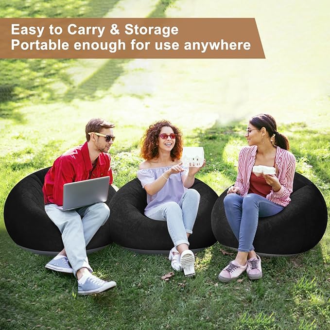 Realspring 6 Pcs Bean Bag Chairs for Adults Inflatable Chairs with Electric Air Pump,Blow up Couch Folding Portable Inflatable Couch Lazy Sofa for Reading Living Room Camping (Black)