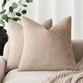 Foindtower Set of 2 Soft Textured Chenille Throw Decorative Pillow Covers Square Accent Solid Cushion Cover Cozy Neutral Farmhouse Pillow Case for Couch Sofa Bedroom Living Room 24x24 Inch,Cream Camel