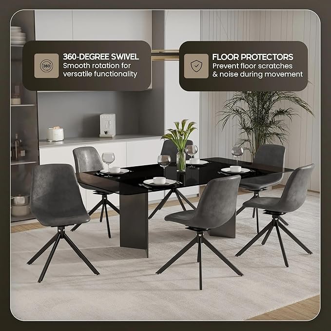 LeisureMod Markley Swivel Leather Dining Side Chair with Durable Iron Legs – Comfortable Accent Chair for Kitchen, Dining Room, or Office Set of 4