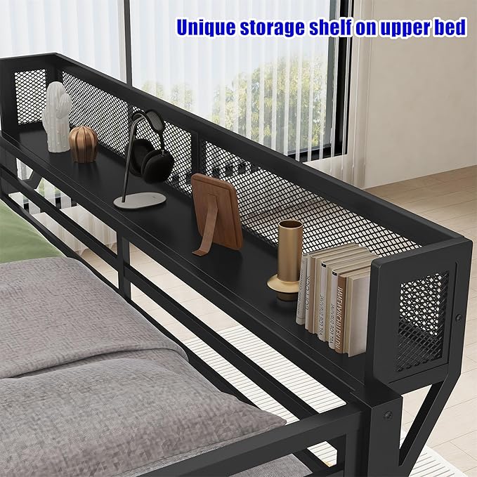 Higher Quality & Stronger Heavy Duty Steel Black Bunk Bed Queen Over Queen Size Bunkbed, Thickened More Stable Safer Metal Bunk Queen Bed (Easier to Assemble)