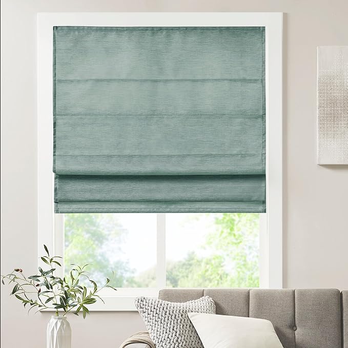 Madison Park Cordless Roman Shades Faux Silk Shade with Sheen 1-Panel Privacy, Room Darkening, Energy Efficient, Thermal Insulated Window Blind for Bedroom, Living Room Décor, 39"W x 64"L Como, Green