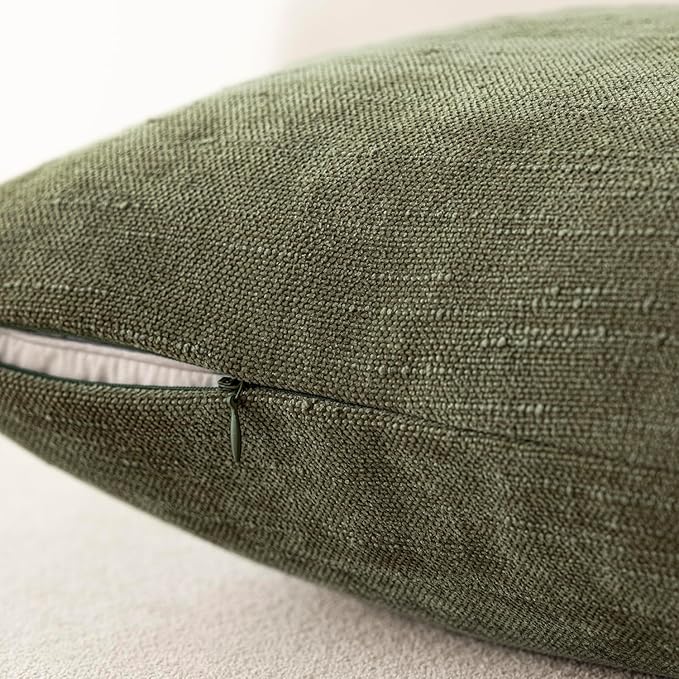 Foindtower Pack of 2 Soft Textured Chenille Throw Decorative Pillow Covers Square Accent Solid Cushion Cover Cozy Neutral Farmhouse Pillow Case for Couch Sofa Bedroom Living Room 20x20 Inch,Dark Green